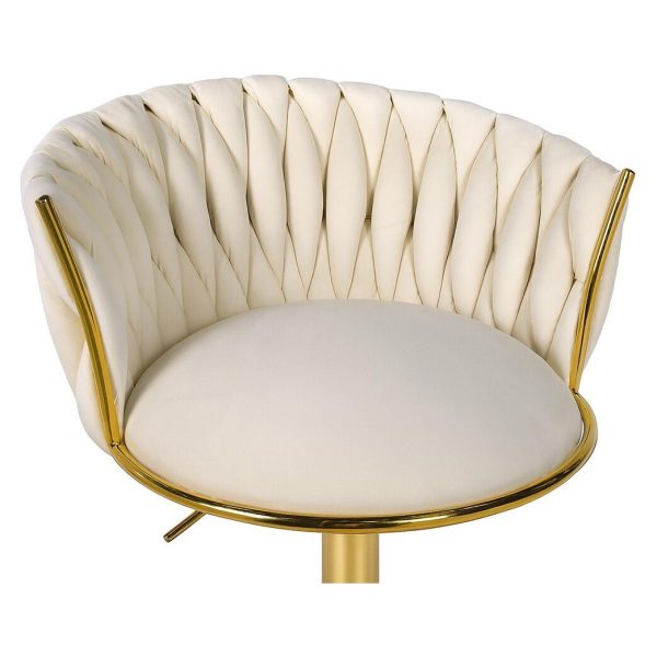 Set 2 scaune de bucatarie/bar, Artool, Mig, rotativ, catifea bej, picior metal auriu, 51x50x84-105 cm