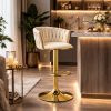 Set 2 scaune bucatarie/bar, Artool, Mig, rotative, catifea bej, picior metal auriu, 51x50x84-105 cm