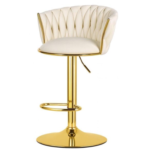 Set 2 scaune bucatarie/bar, Artool, Mig, rotative, catifea bej, picior metal auriu, 51x50x84-105 cm