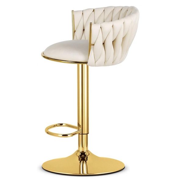 Set 2 scaune bucatarie/bar, Artool, Mig, rotative, catifea bej, picior metal auriu, 51x50x84-105 cm
