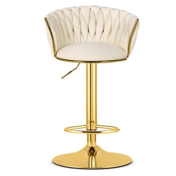 Set 2 scaune de bucatarie/bar, Artool, Mig, rotativ, catifea bej, picior metal auriu, 51x50x84-105 cm