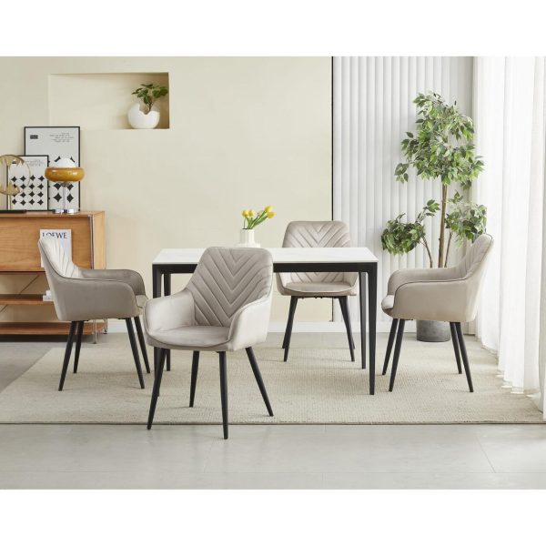 Set 2 scaune tip fotoliu bucatarie/living, Artool, Nana, catifea bej inchis, picioare metal negru, 54x61x83.5 cm