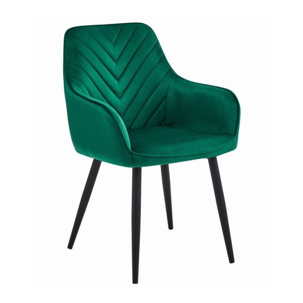 Set 2 scaune tip fotoliu bucatarie/living, Artool, Nana, catifea verde inchis, picioare metal negru, 54x61x83.5 cm
