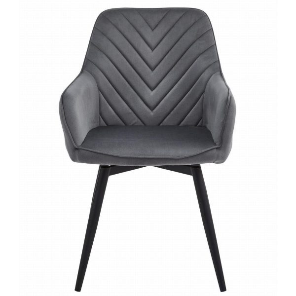 Set 2 scaune tip fotoliu bucatarie/living, Artool, Nana, rotativ, catifea gri inchis, picioare metal negru, 56x61x83.5 cm