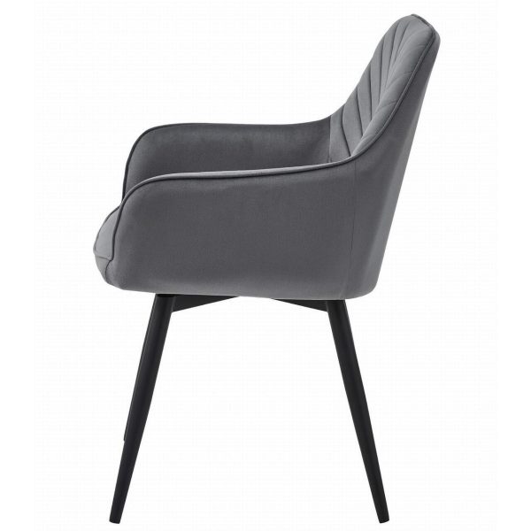 Set 2 scaune tip fotoliu bucatarie/living, Artool, Nana, rotativ, catifea gri inchis, picioare metal negru, 56x61x83.5 cm