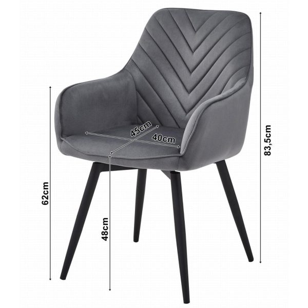 Set 2 scaune tip fotoliu bucatarie/living, Artool, Nana, rotativ, catifea gri inchis, picioare metal negru, 56x61x83.5 cm
