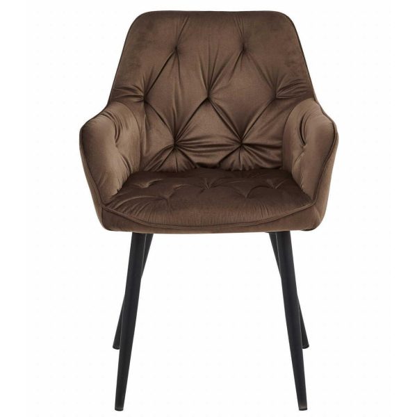 Set 2 scaune tip fotoliu bucatarie/living, Artool, York, catifea maro, picioare metal negru, 56x62x83.5 cm