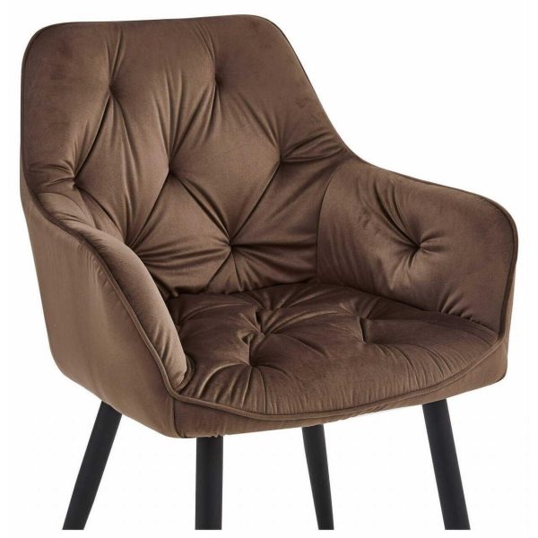 Set 2 scaune tip fotoliu bucatarie/living, Artool, York, catifea maro, picioare metal negru, 56x62x83.5 cm