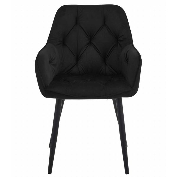 Set 2 scaune tip fotoliu bucatarie/living, Artool, York, catifea neagra, picioare metal negru, 56x62x83.5 cm