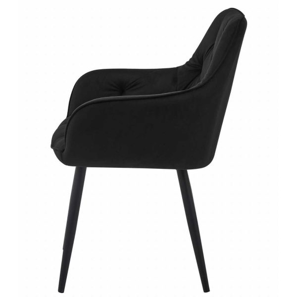 Set 2 scaune tip fotoliu bucatarie/living, Artool, York, catifea neagra, picioare metal negru, 56x62x83.5 cm