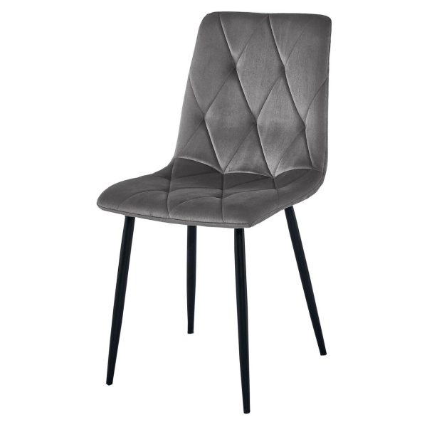 Set 6 scaune bucatarie/living, Libra, catifea gri inchis, picioare metal negru, Artool, 45x54x86.5 cm