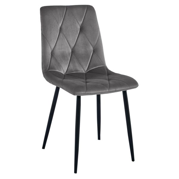 Set 6 scaune bucatarie/living, Libra, catifea gri inchis, picioare metal negru, Artool, 45x54x86.5 cm