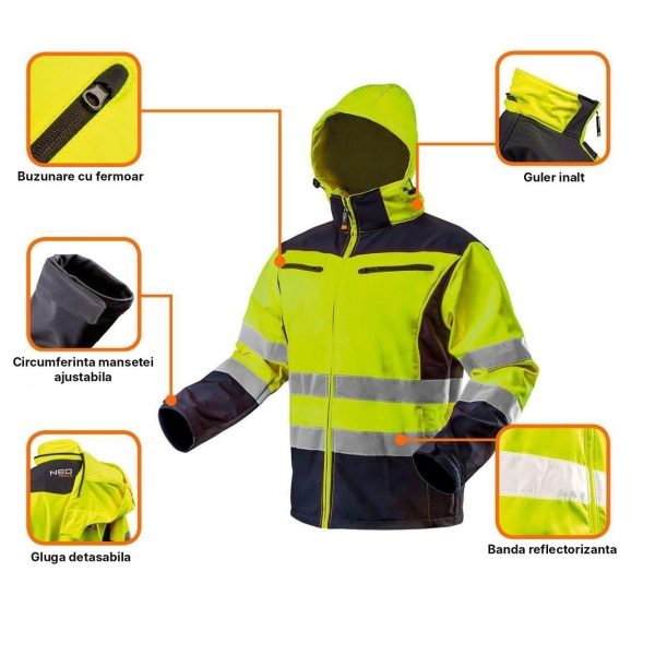 Set imbracaminte de lucru reflectorizanta, geaca, pantaloni softshell, tricou, L/52, NEO