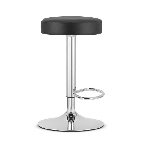 Set 2 scaune de bucatarie/bar, Artool, Rojst, rotativ, piele ecologica neagra, picior metal argintiu, 38x38x62.5-83 cm