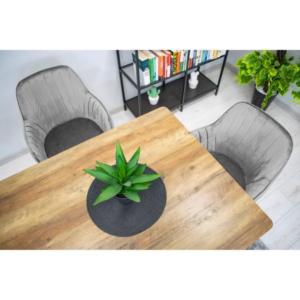 Set 6 scaune tip fotoliu bucatarie/living, Artool, Lugo, catifea argintie, picioare metal negru, 57.5×56.5×86.5 cm