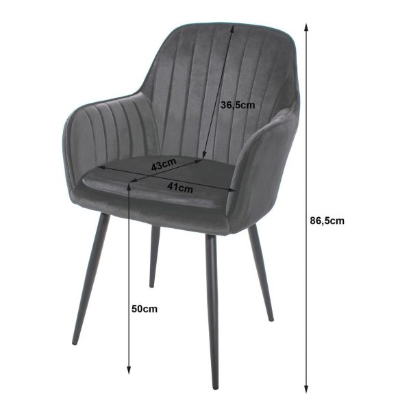 Set 6 scaune tip fotoliu bucatarie/living, Artool, Lugo, catifea argintie, picioare metal negru, 57.5×56.5×86.5 cm