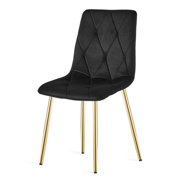 Set 4 scaune bucatarie/living, Artool, Libra, catifea neagra, picioare metal auriu, 45x54x86.5 cm