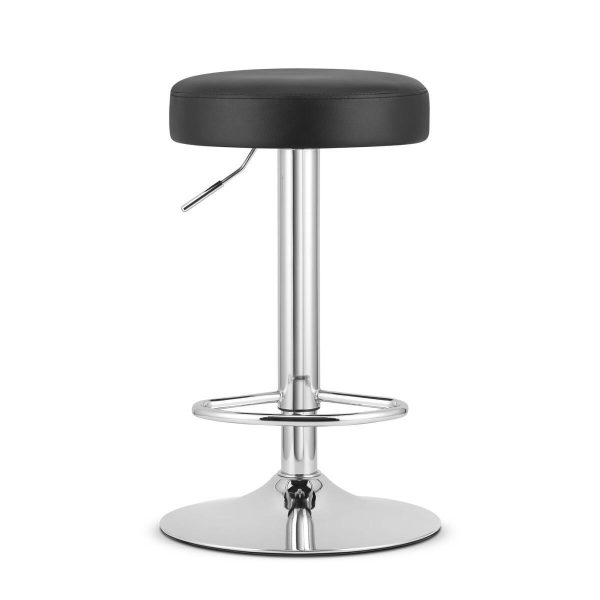 Set 2 scaune de bucatarie/bar, Artool, Rojst, rotativ, piele ecologica neagra, picior metal argintiu, 38x38x62.5-83 cm