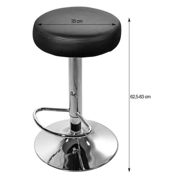 Set 2 scaune de bucatarie/bar, Artool, Rojst, rotativ, piele ecologica neagra, picior metal argintiu, 38x38x62.5-83 cm
