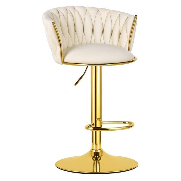 Set 2 scaune de bucatarie/bar, Artool, Mig, rotativ, catifea bej, picior metal auriu, 51x50x84-105 cm