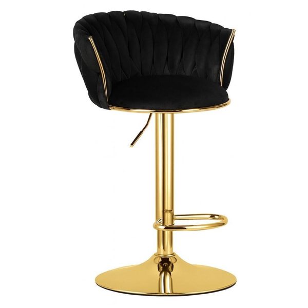 Set 2 scaune de bucatarie/bar, Artool, Mig, rotativ, catifea neagra, picior metal auriu, 51x50x84-105 cm