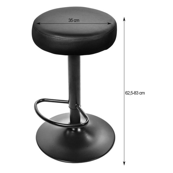 Set 2 scaune de bucatarie/bar, Artool, Rojst, rotativ, piele ecologica neagra, picior metal negru, 38x38x62-83 cm