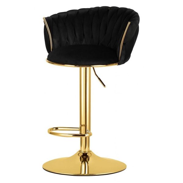 Set 2 scaune de bucatarie/bar, Artool, Mig, rotativ, catifea neagra, picior metal auriu, 51x50x84-105 cm
