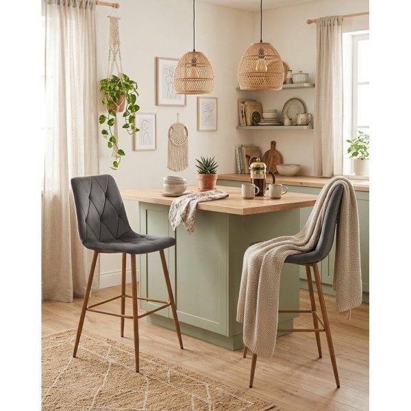 Set 2 scaune de bucatarie/bar, Artool, Libra, catifea gri inchis, picioare metal natur, 52x56x112 cm