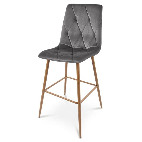 Set 2 scaune de bucatarie/bar, Artool, Libra, catifea gri inchis, picioare metal natur, 52x56x112 cm