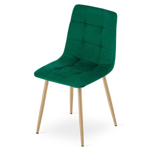 Set 4 scaune bucatarie/living, Artool, Kara, catifea verde, picioare metal natur, 44.5x50.5x87 cm