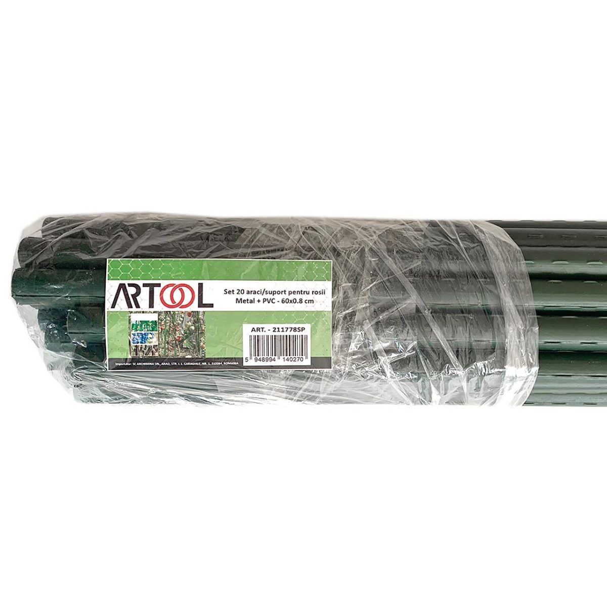 Set 20 Araci/Suport Pentru Rosii, Castraveti, Fasole, Metal + Pvc, Verde, 60X0.8 Cm, Artool - Imagine 7