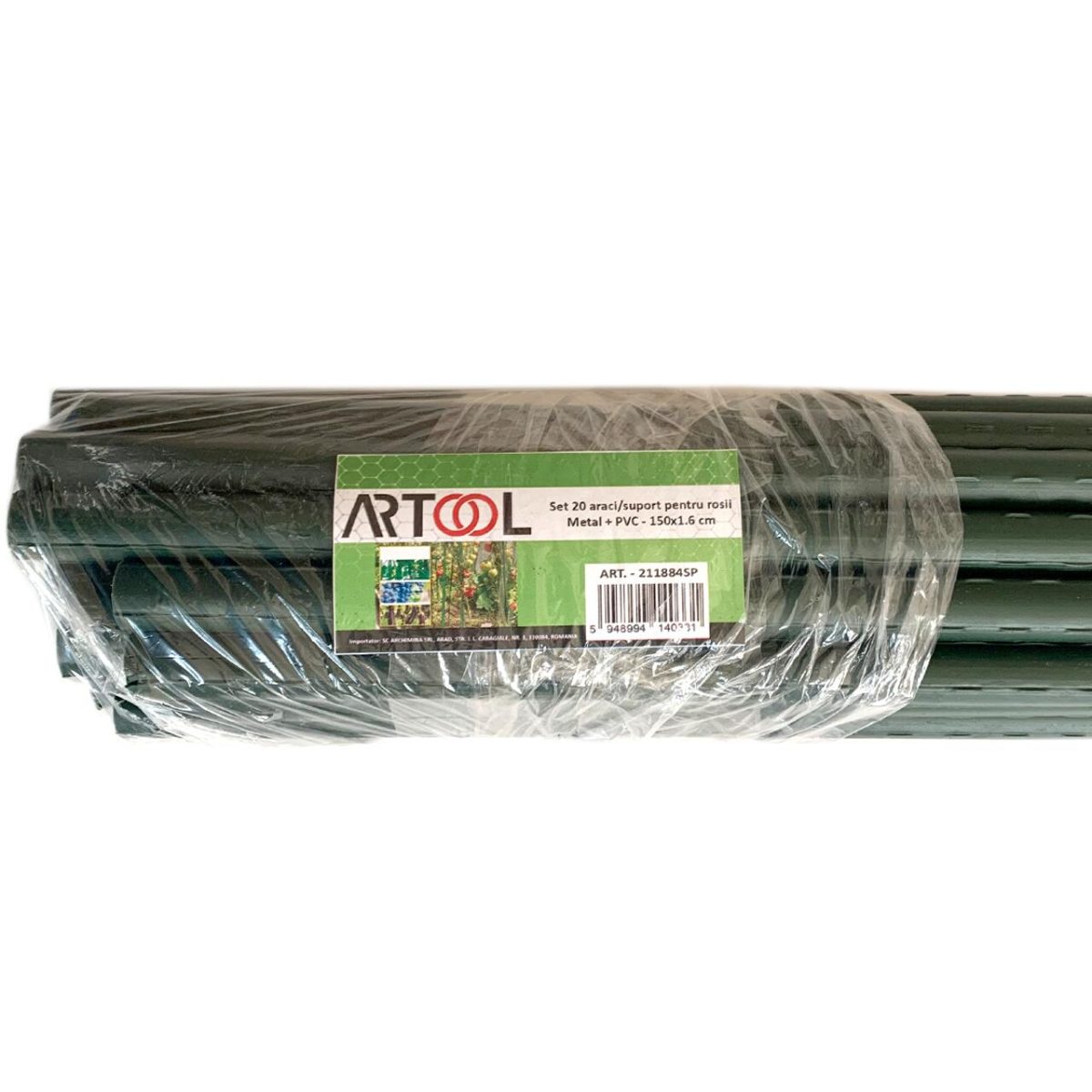 Set 20 Araci/Suport Pentru Rosii, Castraveti, Fasole, Metal + Pvc, Verde, 150X1.6 Cm, Artool - Imagine 6