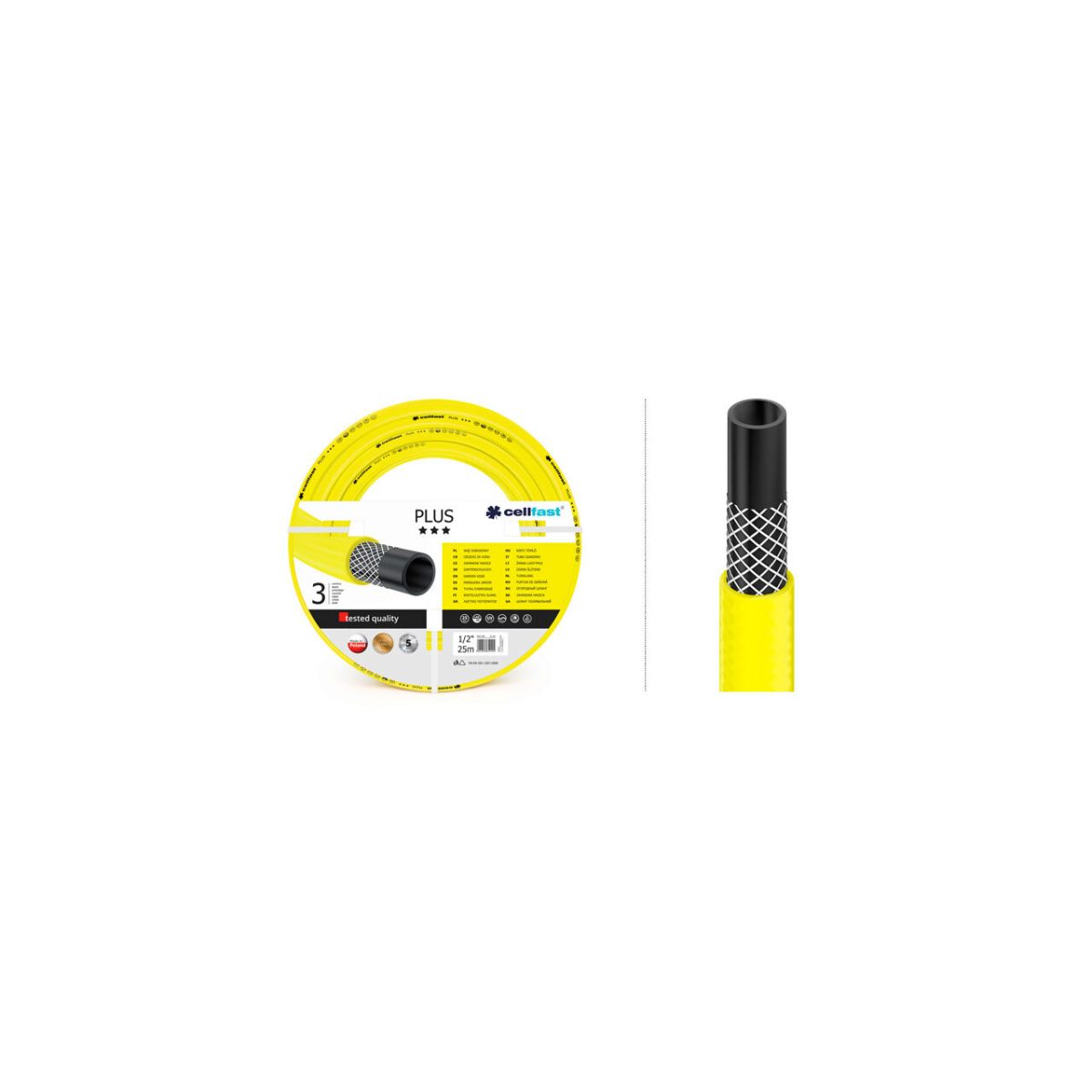 Furtun De Gradina, 3 Straturi, + Cadou 2 Cuple, 1 Adaptor, 1/2&Quot;, 25 M, Cellfast Plus