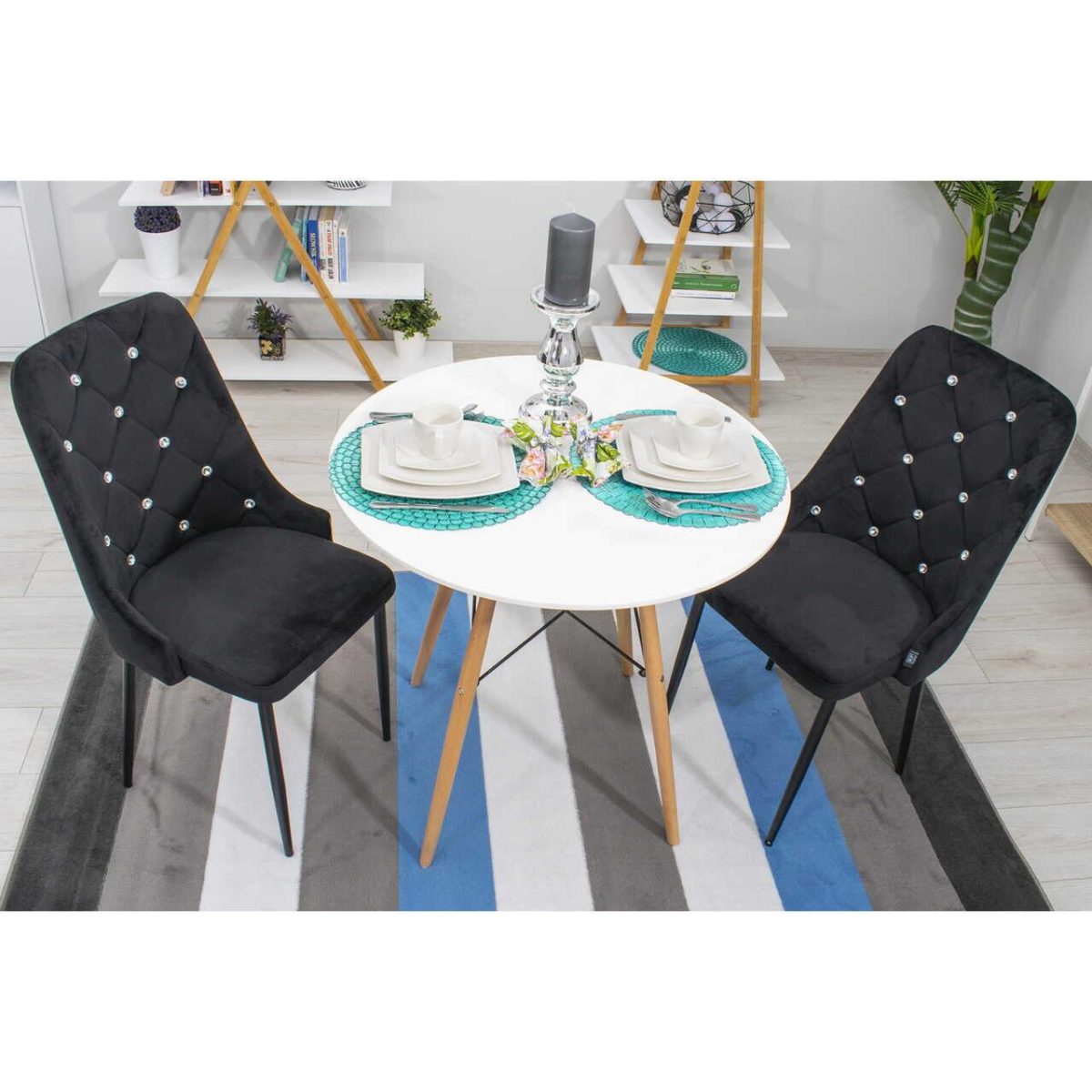 Scaun Bucatarie/Living, Artool, Amore, Catifea, Metal, Negru, 48X56X93 Cm