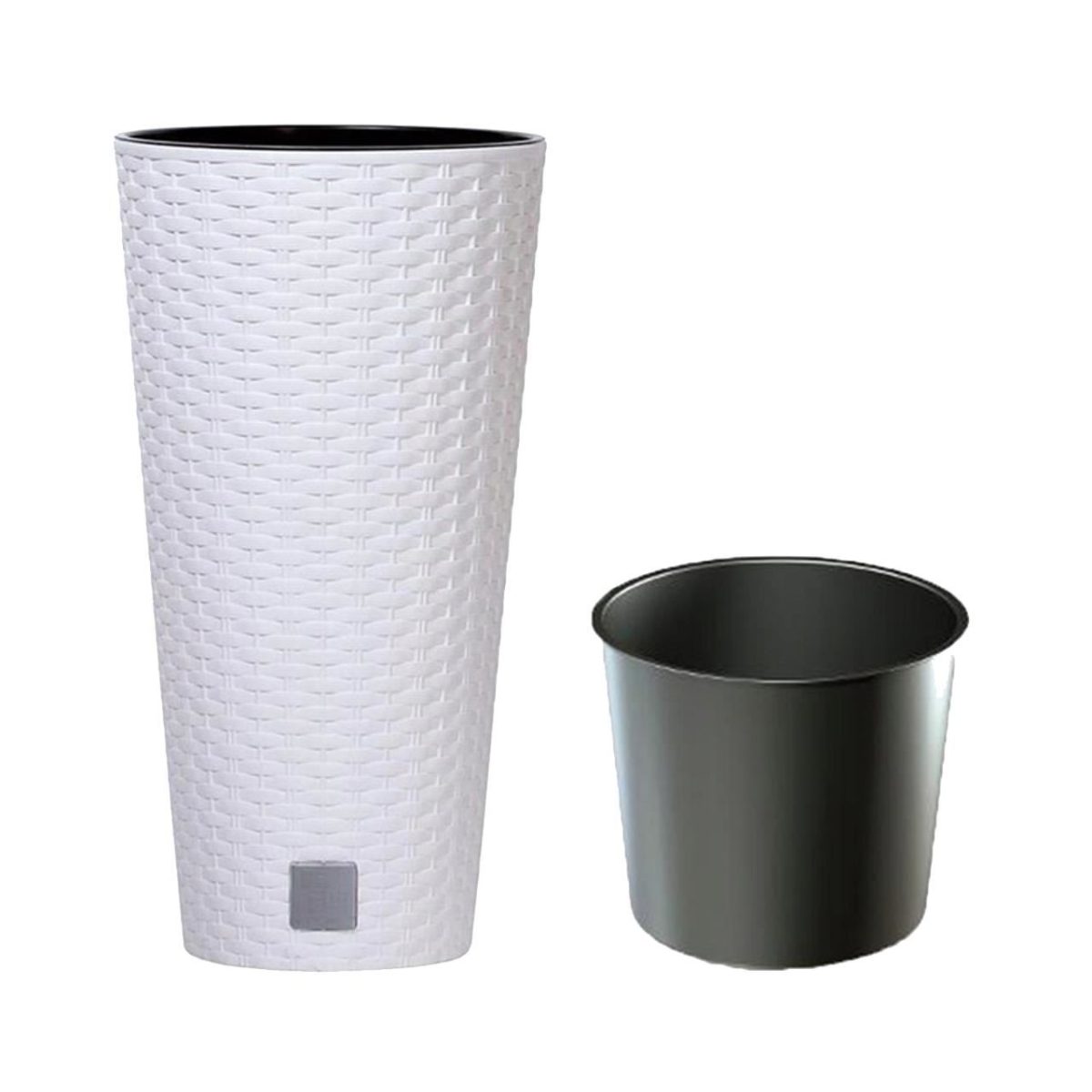 Ghiveci Decorativ De Flori, Rotund Inalt, 25X47.6 Cm, Alb, Imitatie Ratan, Rato