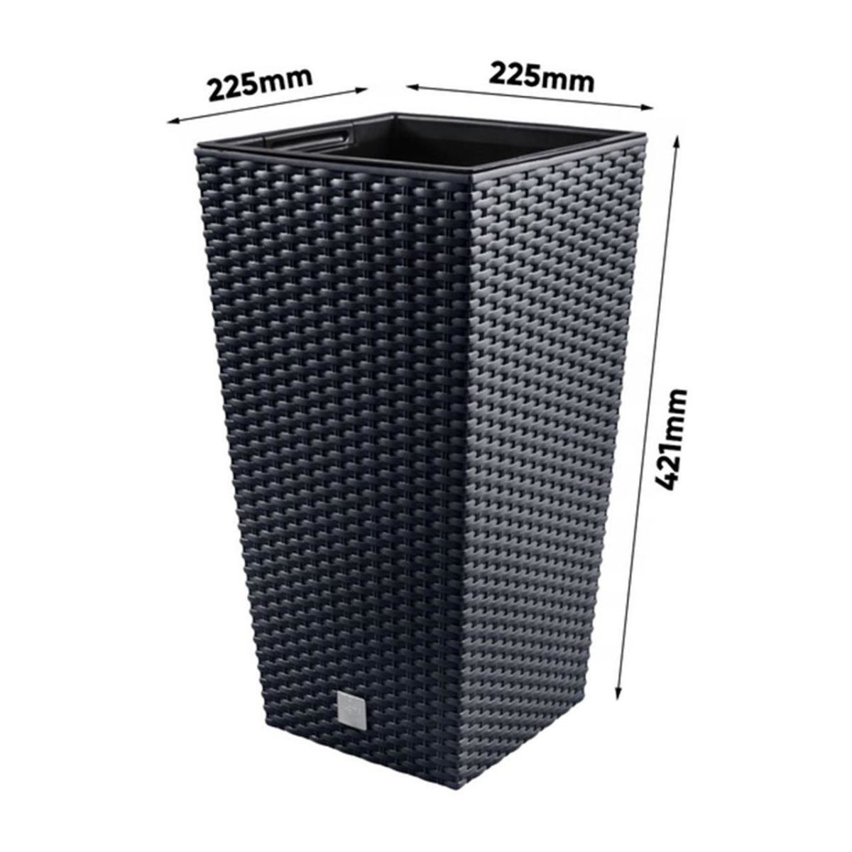 Ghiveci Decorativ De Flori, Patrat 22.5X22.5X42.1 Cm, Imitatie Ratan, Negru, Rato