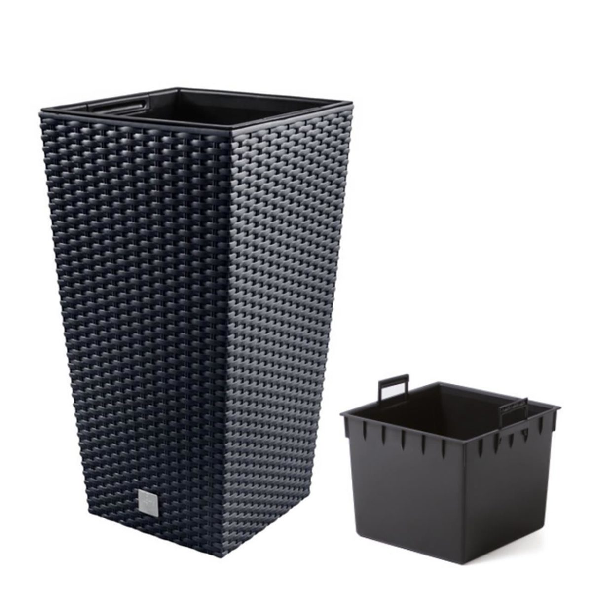 Ghiveci Decorativ De Flori, Patrat 22.5X22.5X42.1 Cm, Imitatie Ratan, Negru, Rato