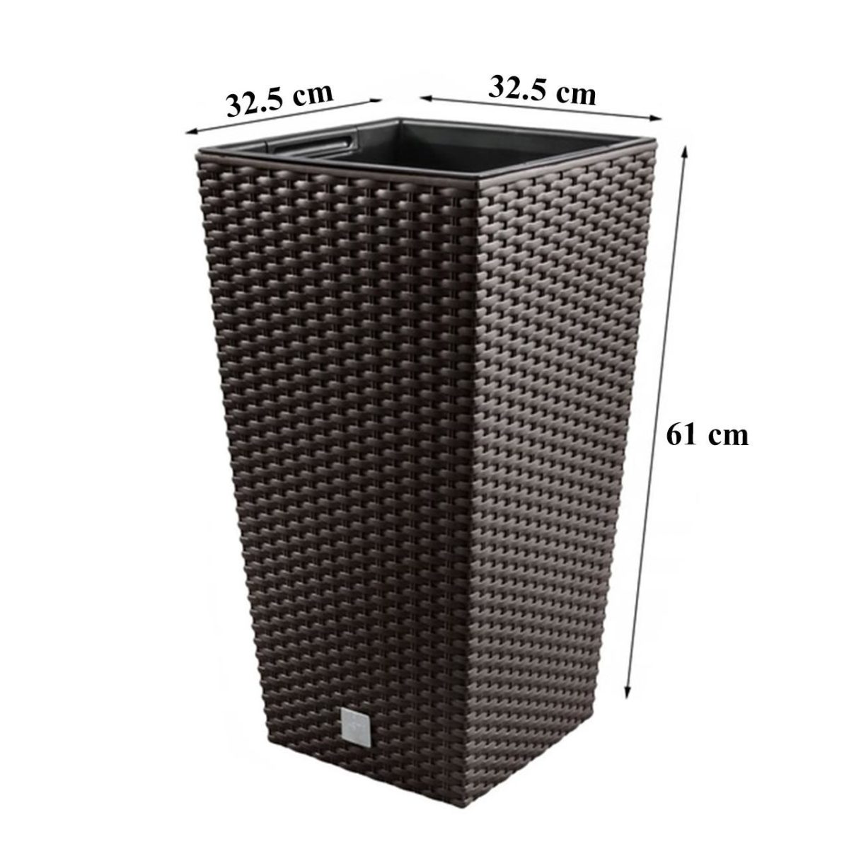 Ghiveci Decorativ De Flori, Patrat 32.5X32.5X61 Cm, Imitatie Ratan, Maro, Rato