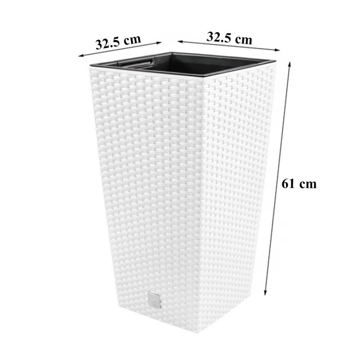 Ghiveci Decorativ De Flori, Patrat 32.5X32.5X61 Cm, Imitatie Ratan, Alb, Rato