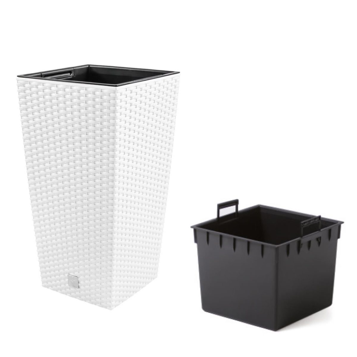 Ghiveci Decorativ De Flori, Patrat 32.5X32.5X61 Cm, Imitatie Ratan, Alb, Rato