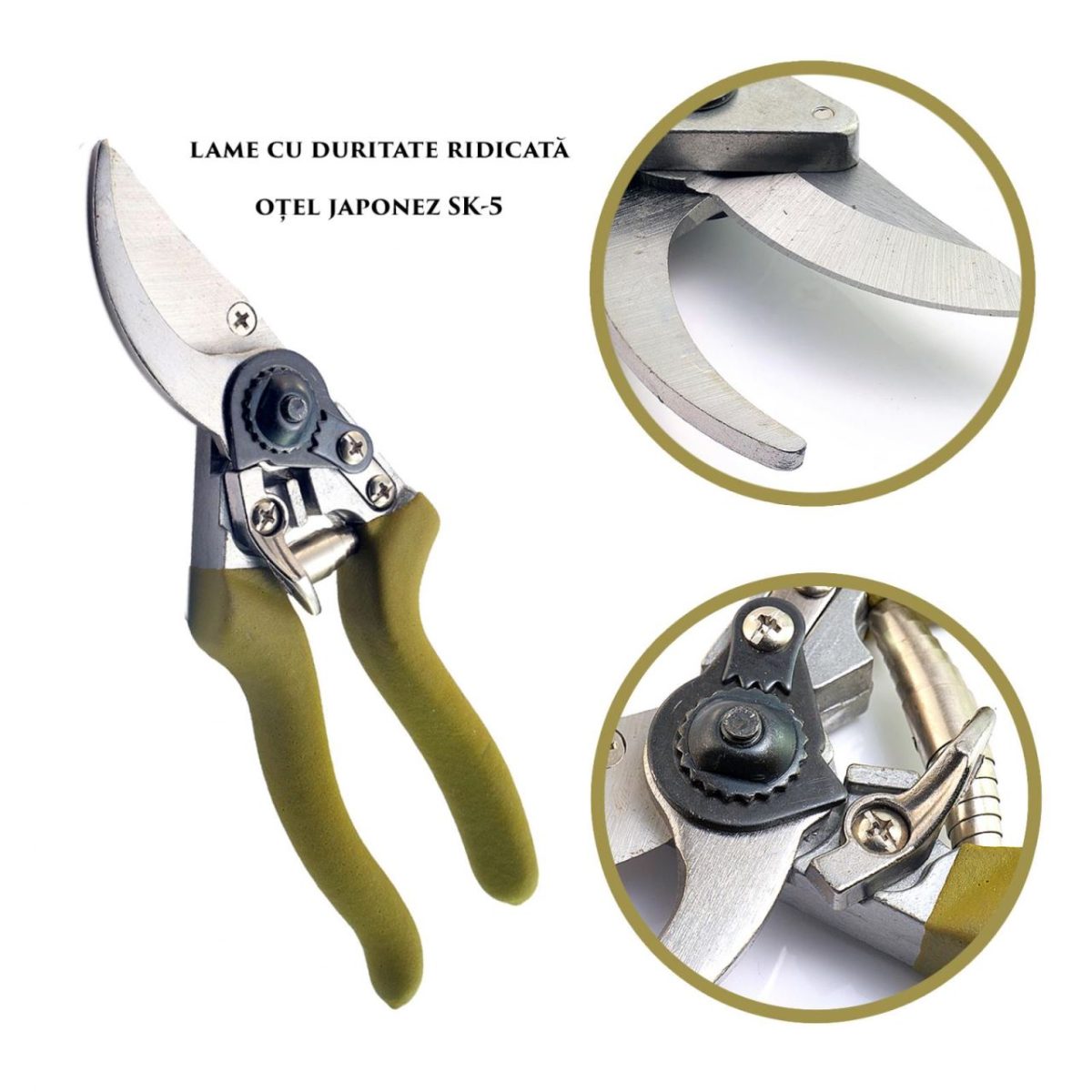 Foarfeca Gradina, Tip Bypass, Otel Sk5, Verde, Manusi Latex, 22 Cm, Xtline