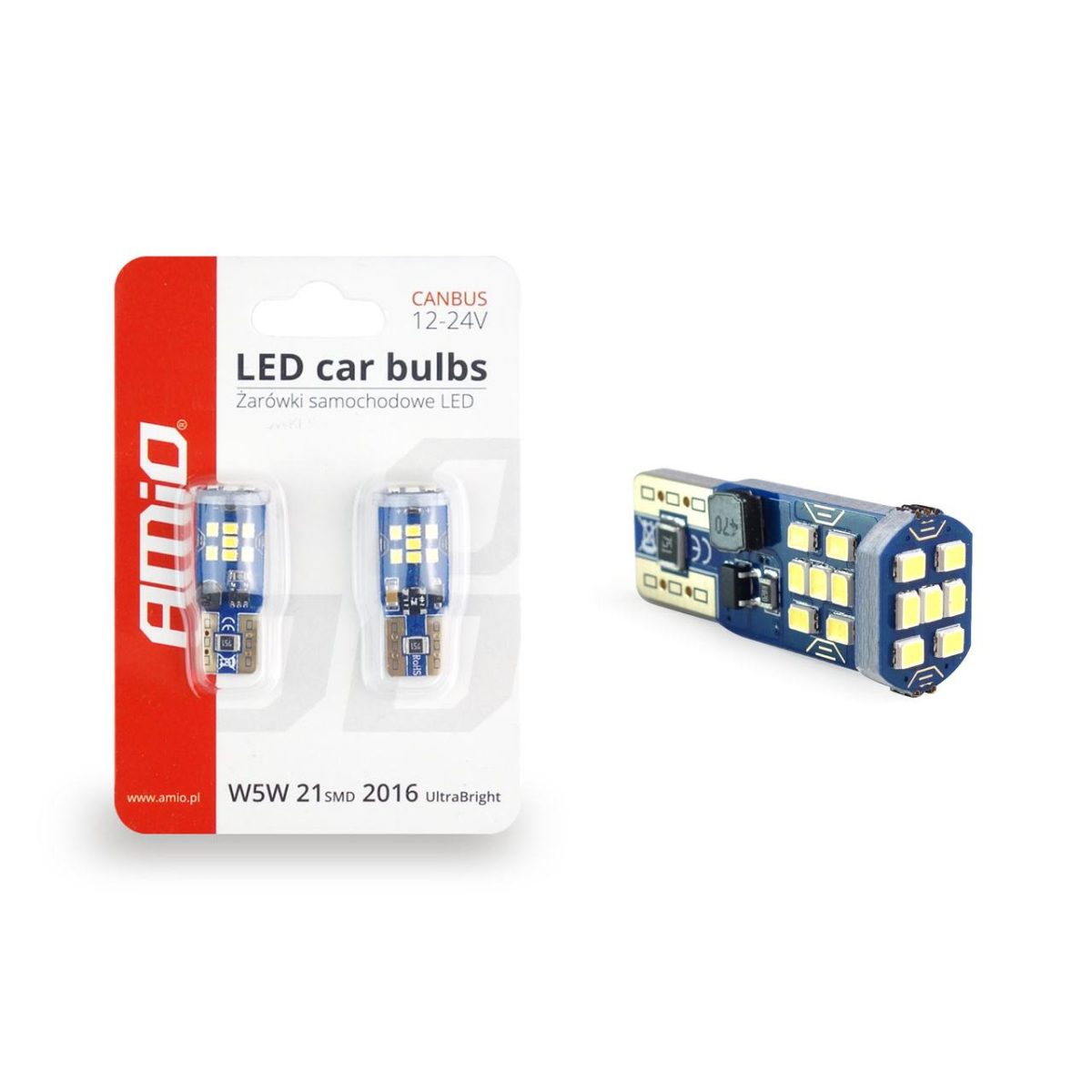 Set Becuri Auto Cu Led Canbus Ultrabright Compatibil T10 W5W 21 Smd Alb 12V/24V, Destinat Competitiilor Auto Sau Off-Road