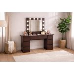 Masa de toaleta/machiaj, Antonia, wenge, cu oglinda si LED-uri, 155x42x135 cm