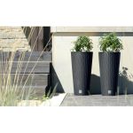 Ghiveci decorativ de flori, rotund inalt, 25x47.6 cm, alb, imitatie ratan, Rato