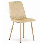 Set 4 scaune bucatarie/living, Lava, catifea, metal, bej si natur, 45x55x86 cm