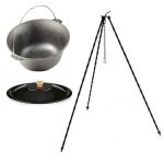 Set ceaun fonta cu capac emailat si trepied metalic