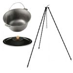Set ceaun fonta cu capac emailat si trepied metalic