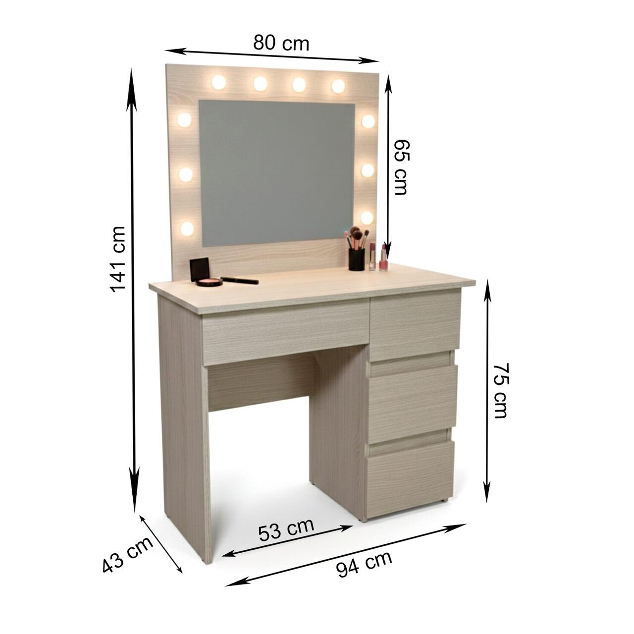 428507005_BIG_square Masa de toaleta/machiaj, Irina, zebrano, cu oglinda si LED-uri, 94x43x141 cm