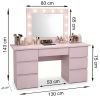 Masa de toaleta/machiaj, Vanessa, roz, cu oglinda si LED-uri, 130x43x143 cm