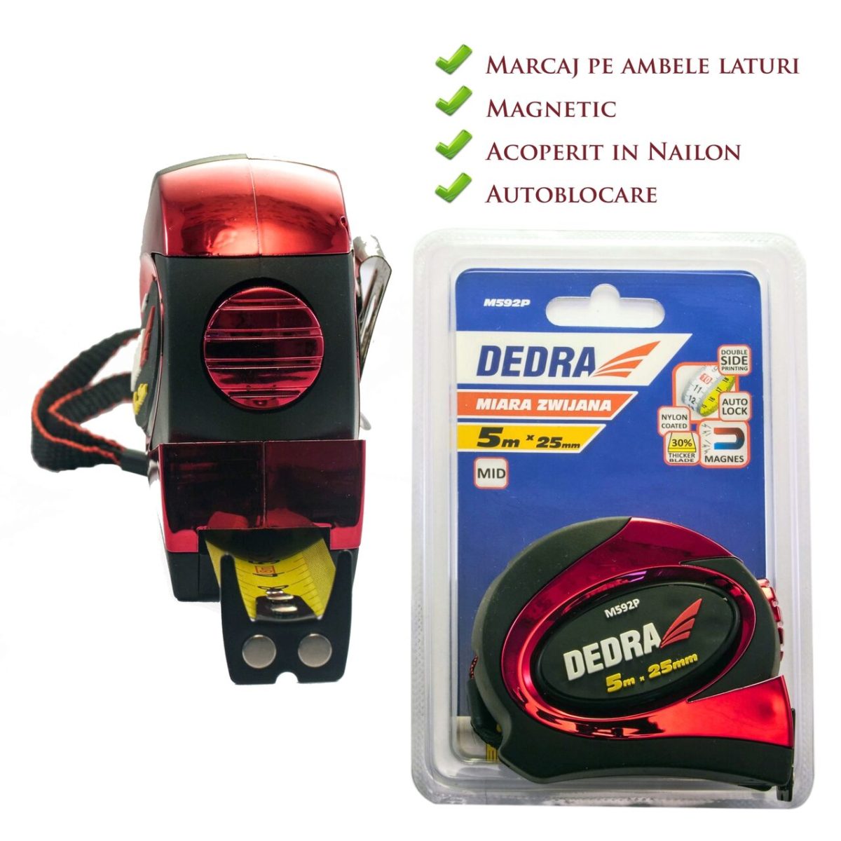 Ruleta Magnetica Cu Marcaj Pe Ambele Parti Si Autoblocare - Latime Banda 25Mm